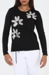 Rain And Rose Floral Appliqué Cardigan In Black