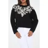 Rain And Rose Floral Appliqué Cardigan In Black
