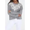 Rain And Rose Floral Appliqué Cardigan In Gray