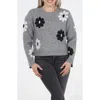 Rain And Rose Floral Appliqué Sweater In Gray