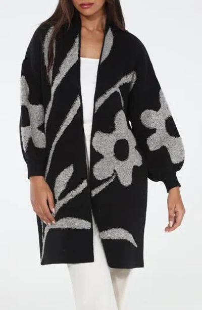 Rain And Rose Floral Cardigan In Black