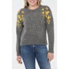 Rain And Rose Floral Embroidered Sweater In Gray