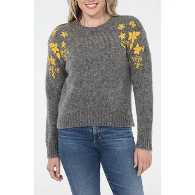 Rain And Rose Floral Embroidered Sweater In Grey