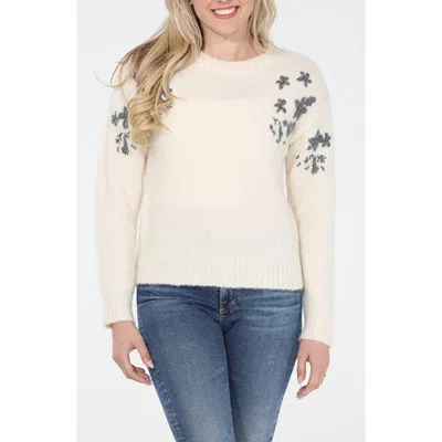 Rain And Rose Floral Embroidered Sweater In Ivory
