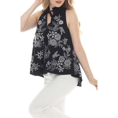 Rain And Rose Floral Halter Swing Top In Black