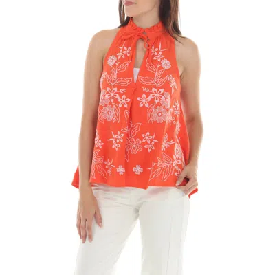 Rain And Rose Floral Halter Swing Top In Orange