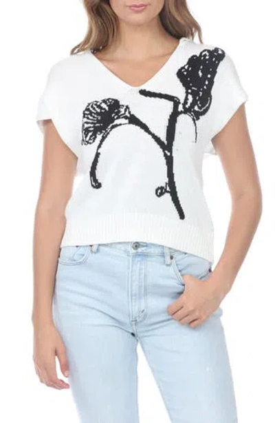 Rain And Rose Floral Knit Cap Sleeve Top In White