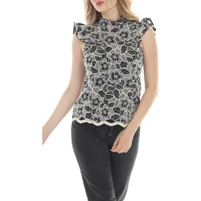Rain And Rose Floral Lace Ruffle Top In Animal Print