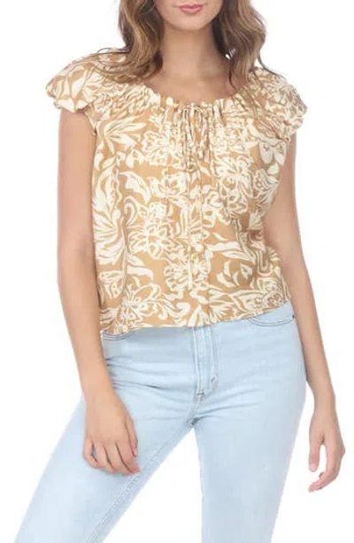Rain And Rose Floral Print Top In Beige