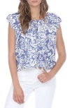 Rain And Rose Floral Print Top In Blue