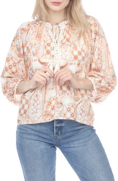 Rain And Rose Floral Print Top In Tan Print