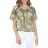 Rain And Rose Floral Puff Sleeve Top In Green