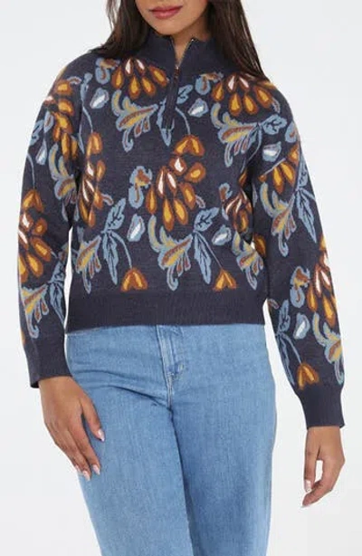 Rain And Rose Floral Quarter Zip Sweater In Multi