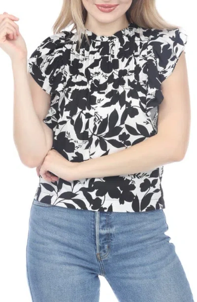 Rain And Rose Floral Ruffle Top In Black