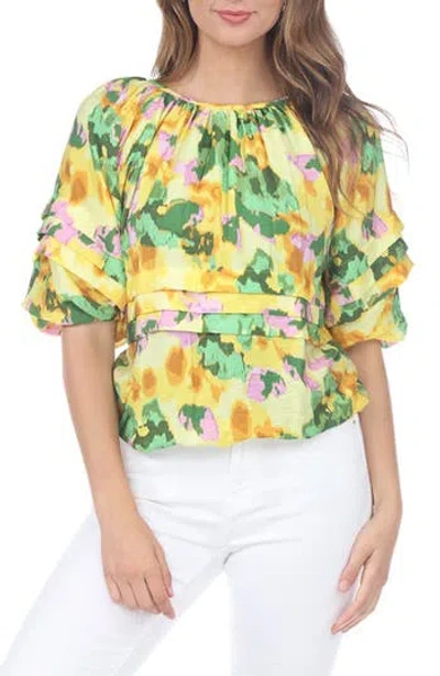 Rain And Rose Floral Ruffle Top In Yellow