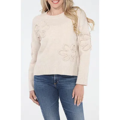 Rain And Rose Floral Soutache Sweater In Neutral