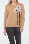 Rain And Rose Floral String Sweater In Brown