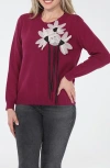 Rain And Rose Floral String Sweater In Burgundy