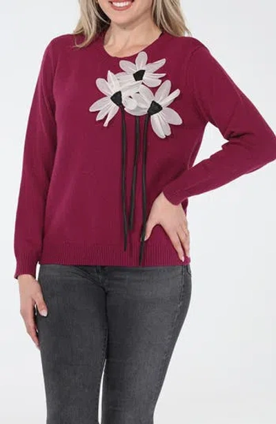 Rain And Rose Floral String Sweater In Burgundy