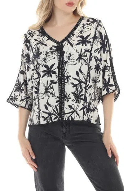 Rain And Rose Floral Wide Sleeve Top In Multi