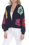 Rain And Rose Flower Pop Cardigan In Black Multi