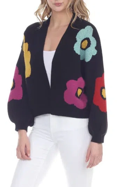 Rain And Rose Flower Pop Cardigan In Black Multi