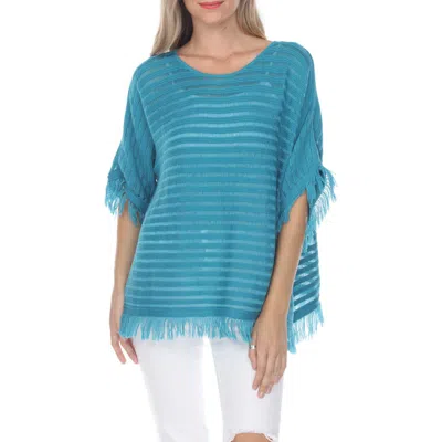 Rain And Rose Fringe Short Sleeve Sweater In Teal