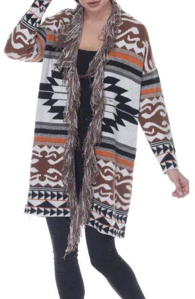 Rain And Rose Fringe Trim Longline Cardigan In Black