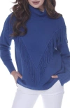 Rain And Rose Fringe Trim Sweater In Blue