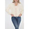 Rain And Rose Fuzzy Flower Button Cardigan In Neutral