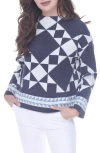 Rain And Rose Geometric Pattern Sweater In Blue