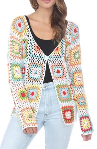 Rain And Rose Granny Square Crochet Cardigan In White