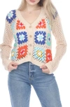 Rain And Rose Granny Square Openwork Cardigan In Beige