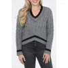 Rain And Rose Jewel Embellished Cable V-neck Sweater In Gray