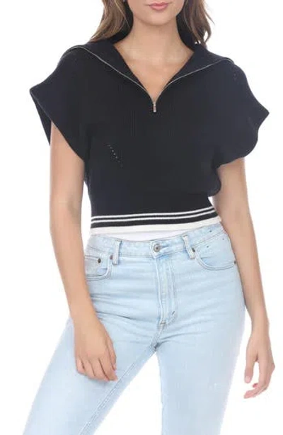 Rain And Rose Knit Quarter Zip Top In Blue