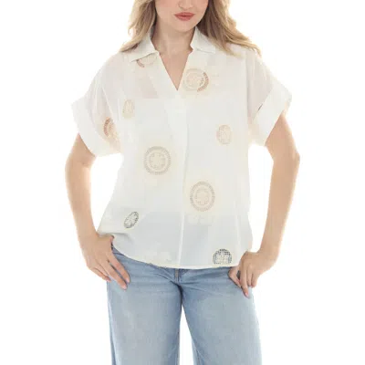Rain And Rose Lace Inset Johnny Collar Shirt In White