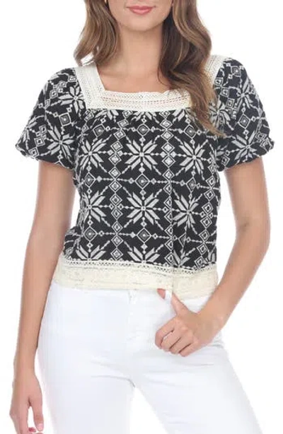 Rain And Rose Lace Trim Short Sleeve Top In Black