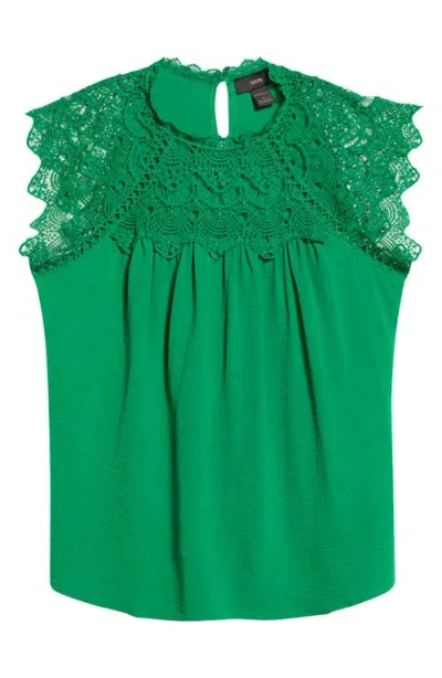 Rain And Rose Lace Yoke Flutter Top In Green