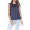 Rain And Rose Lacey Knit Yoke Mixed Media Tank In Navy