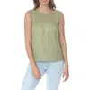 Rain And Rose Lacey Knit Yoke Mixed Media Tank In Olive