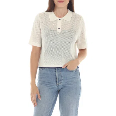 Rain And Rose Mesh Knit Polo In White