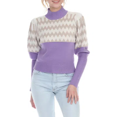 Rain And Rose Metallic Chevron Stripe Sweater In Purple