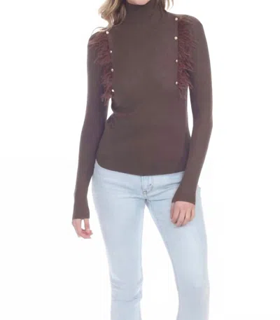 Rain And Rose Mia Long-sleeve Turtle Neck Tee In Chocolate In Gray