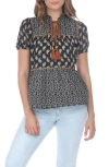 Rain And Rose Mix Print Top In Black Print