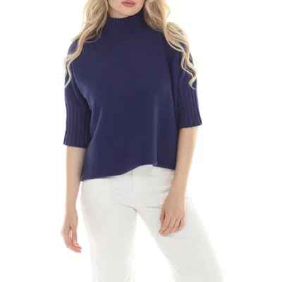 Rain And Rose Mock Neck Boxy Sweater In Blue