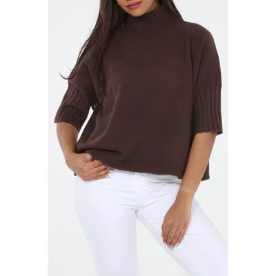 Rain And Rose Mock Neck Boxy Sweater In Brown