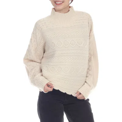 Rain And Rose Mock Neck Cable Stitch Sweater In Gold