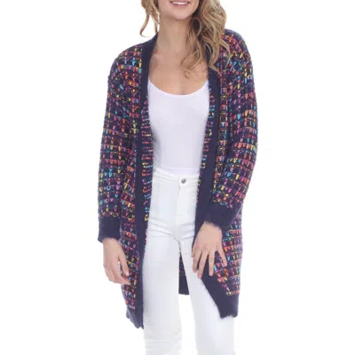 Rain And Rose Multicolor Chenille Longline Cardigan In Blue