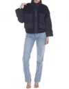 Rain And Rose Mixed Media Bomber Jacket In Blue