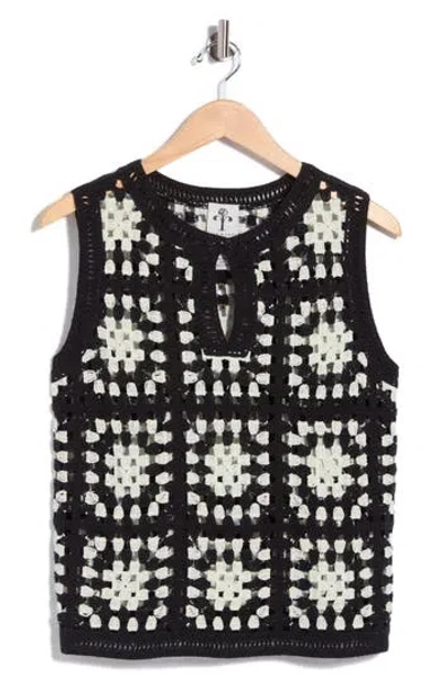 Rain And Rose Open Knit Keyhole Vest In Black